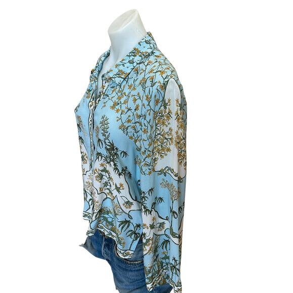 Derek Lam Blue Floral Button Up Shirt Size 10 Challis Vacation Designer $300 - Picture 11 of 13